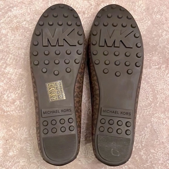 Brand New Michael Kors Brown Loafers Slip On Flats w/ Gold Tone Metal Logo Bar - Picture 7 of 16